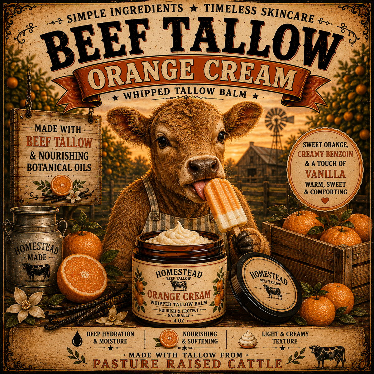 Orange Cream Whipped Beef Tallow Balm by Homestead Tallow