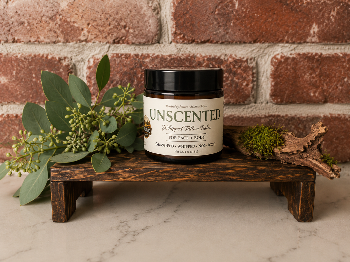 Homestead Tallow Unscented balm in 1 oz and 4 oz sizes